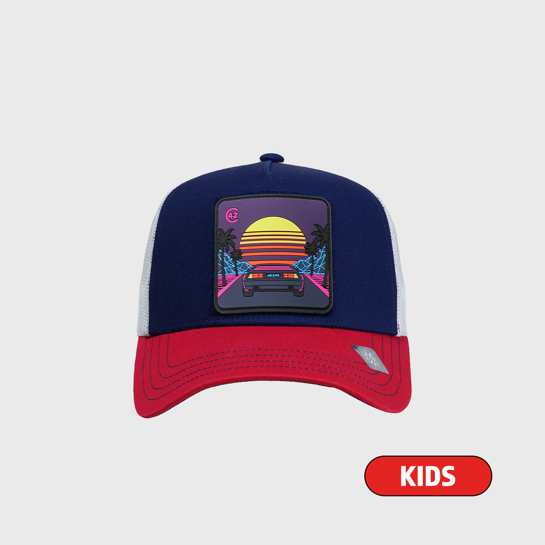 C42 Kids Trucker Cap Red Blue White with CAT Patch