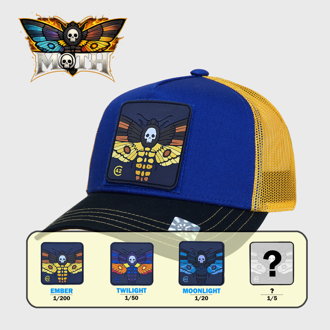 C42 Trucker Cap Blau Schwarz Gelb mit Patch MOTH (Blind Pack)