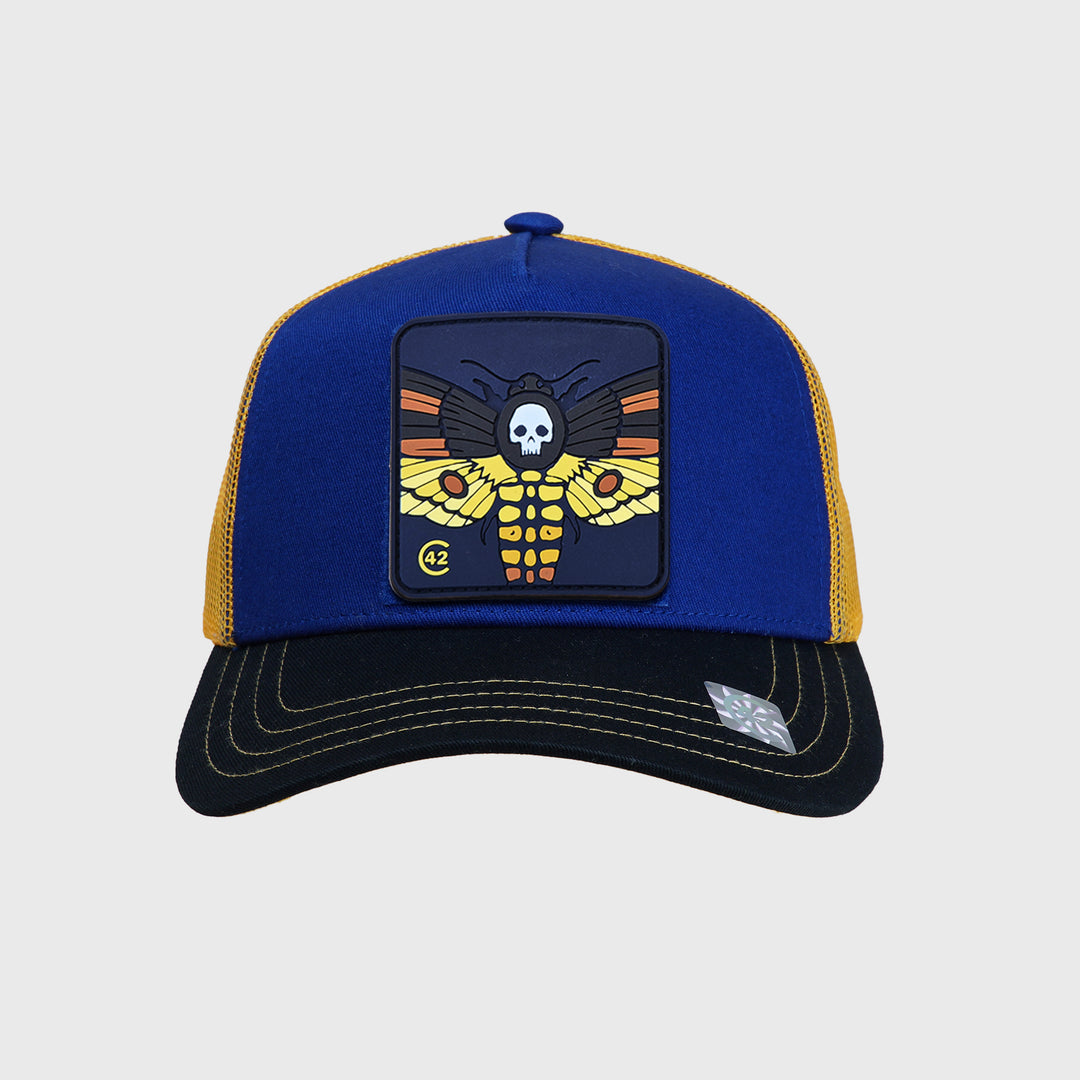 C42 Trucker Cap Blau Schwarz Gelb mit Patch MOTH (Blind Pack)