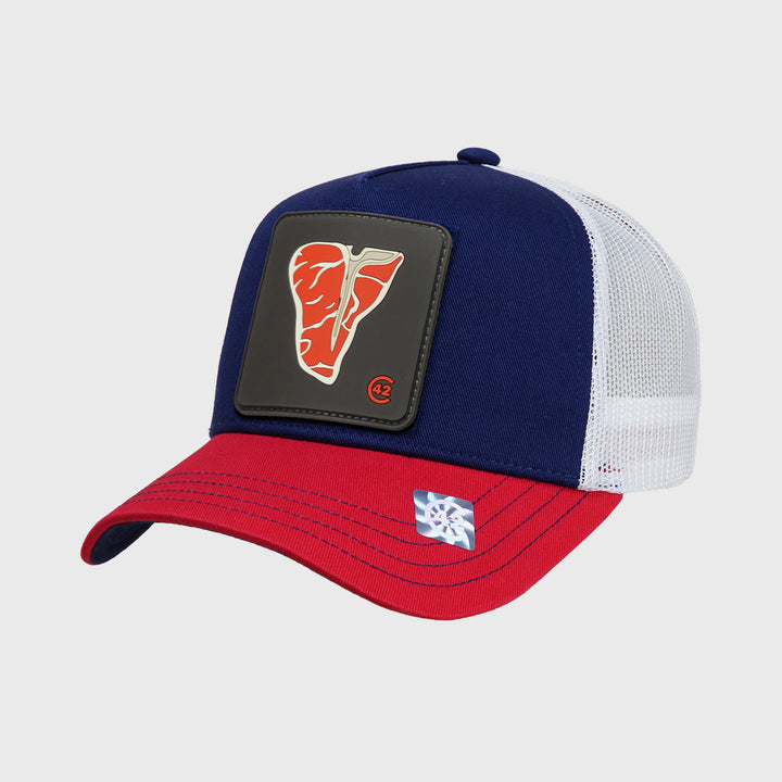 C42 Trucker Cap Red Blue White with ZEBRA Patch