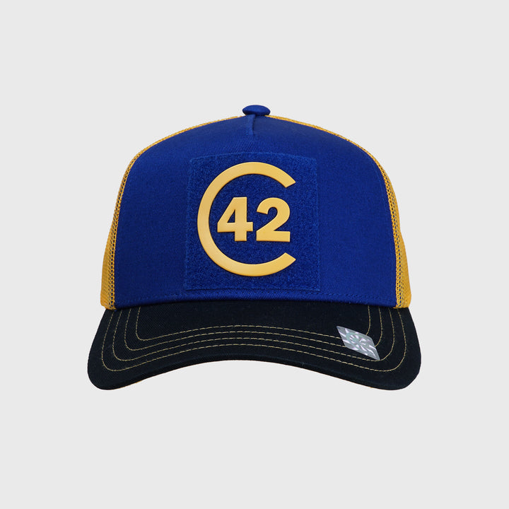 C42 Trucker Cap Blau Schwarz Gelb mit Patch MOTH (Blind Pack)