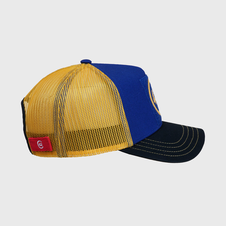 C42 Trucker Cap Blau Schwarz Gelb mit Patch MOTH (Blind Pack)